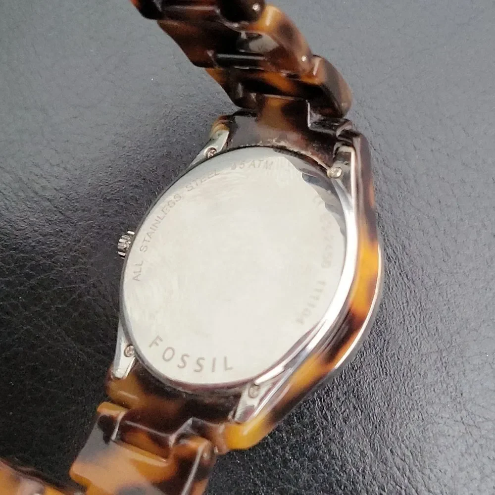 Women's FOSSIL Watch Rhinestone Tortoise Shell Band Model #112800 - Picture 3 of 4